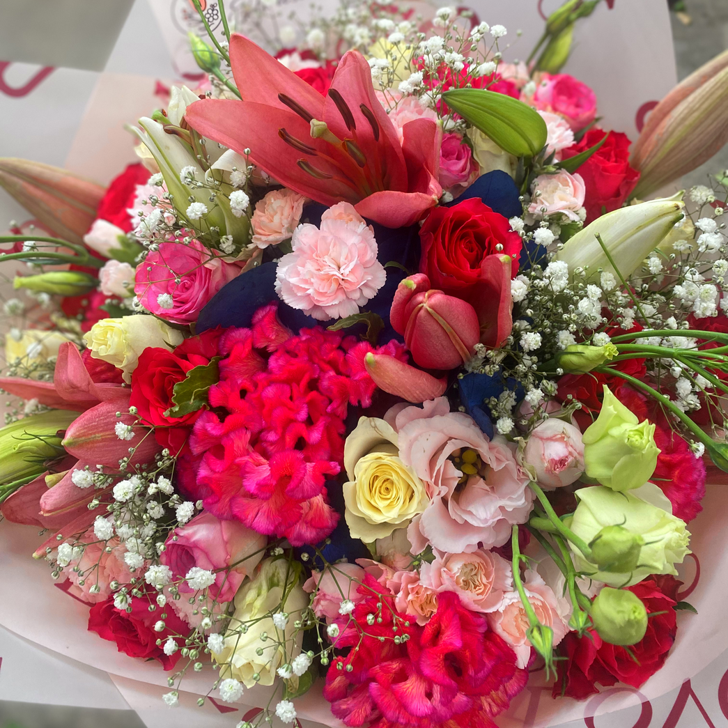 Exotic Mixed - A mix of Lisianthus,mini carnations and carnations, baby breath, carpastus, white and mix pink roses Full Bouquet Johannesburg | Fresh Flowers City Deep | Same Day Delivery