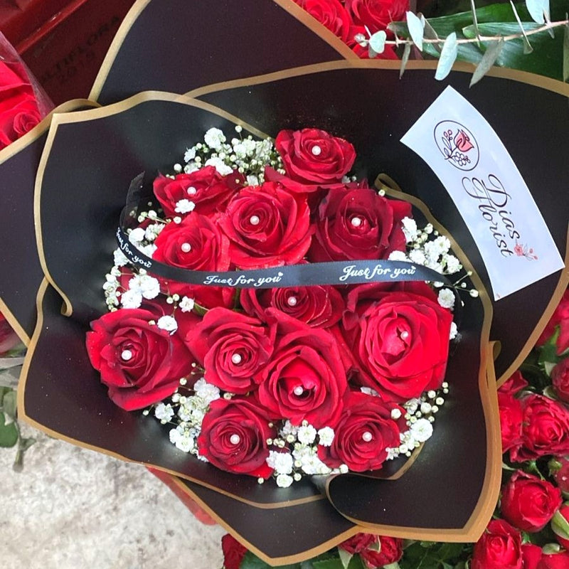 Fresh Red Roses with Gypsophila Bouquet Johannesburg | Minimum 10 Stems | Florist City Deep