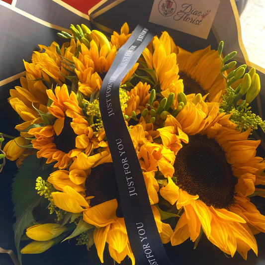 Sunflowers with Yellow Freesias and Solidago Full Bouquet (20+ stems) - Fresh mixed flowers from Dias Florist Johannesburg