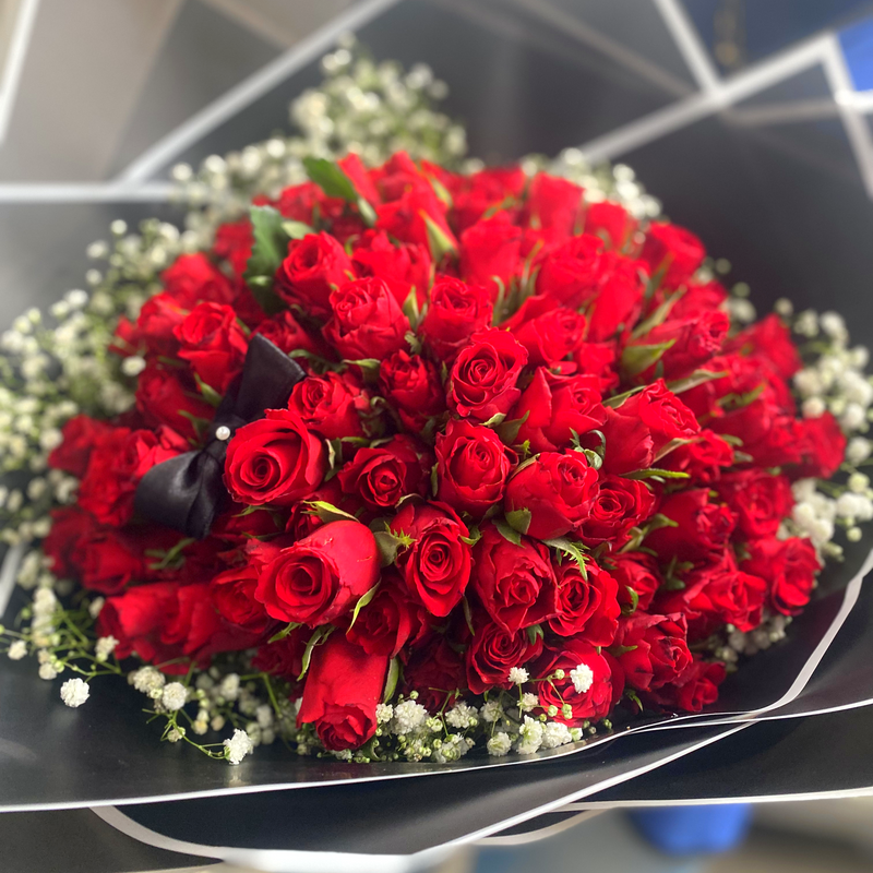 Fresh Red Baby Roses with Gypsophila Bouquet Johannesburg | Minimum 100 Stems | Florist City Deep