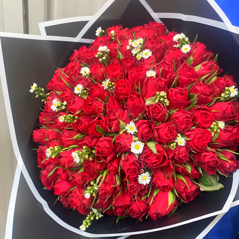 Fesh Baby Roses Red Baby Roses with Asters Bouquet Johannesburg | Minimum 50 Stems ...