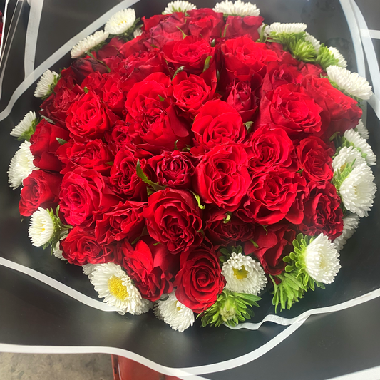 Fresh Red Roses with Seed Asters - Minimum 20 Stems - Dias Florist Johannesburg
