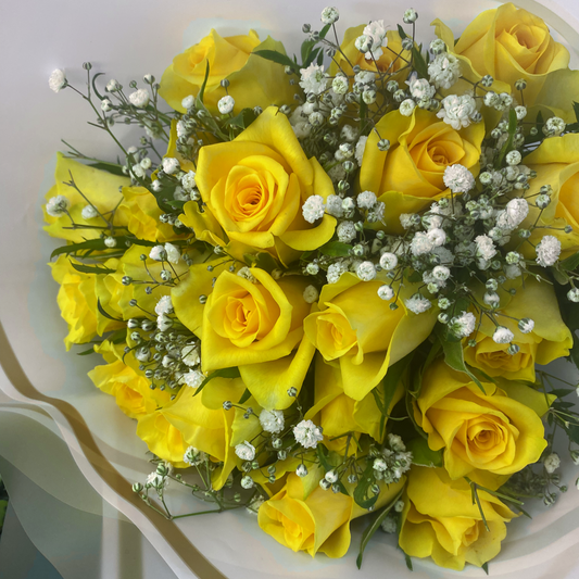Fresh Yellow Roses with Gypsophila - Minimum 20 Stems - Dias Florist Johannesburg
